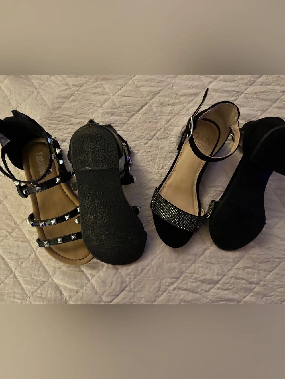 Set of 2 pair Black Girls' Dress Sandals with Studded Straps/heels